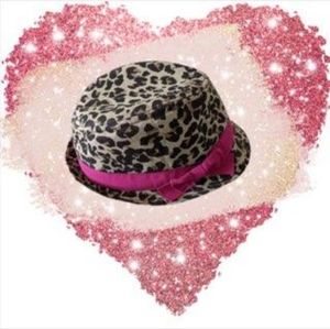 Fedora Leopard print hat with pink ribbon & bow Sz 2-4 head cover